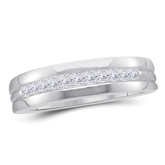 14k White Gold Princess Diamond Single Row Wedding Band 1/2 Cttw