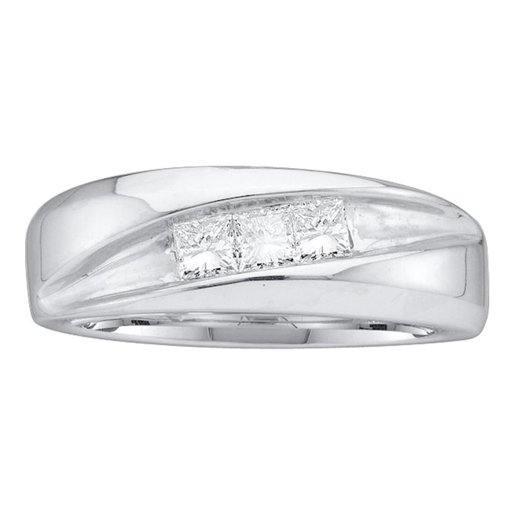 14k White Gold Princess Diamond Diagonal Groove Wedding Band 1/2 Cttw