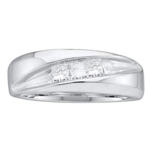 14k White Gold Princess Diamond Diagonal Groove Wedding Band 1/2 Cttw