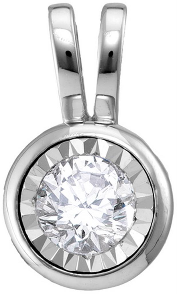 14k White Gold Round Diamond Solitaire Pendant 1/2 Cttw