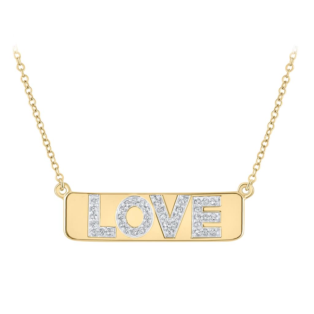 10k Yellow Gold Round Diamond Love Bar Pendant Necklace with 18" Chain 1/8 Cttw