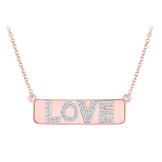 10k Rose Gold Diamond Pink Love Bar Pendant Necklace with 18" Chain 1/8 Cttw
