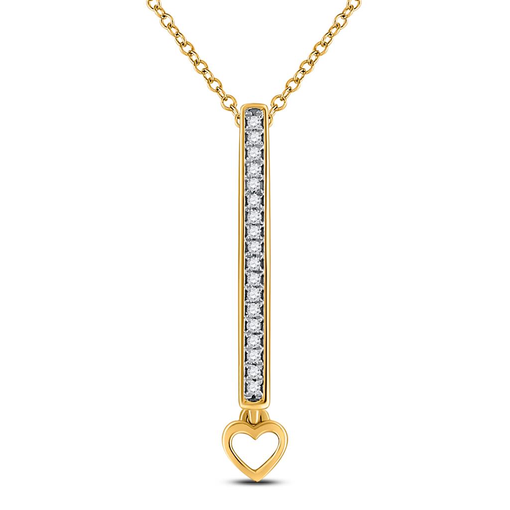 10k Yellow Gold Round Diamond Heart Bar Pendant 1/12 Cttw