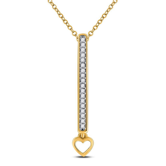 10k Yellow Gold Round Diamond Heart Bar Pendant 1/12 Cttw