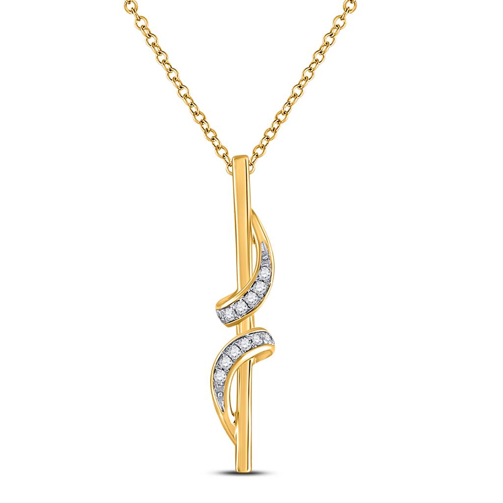 10k Yellow Gold Round Diamond Vertical Bar Fashion Pendant 1/10 Cttw