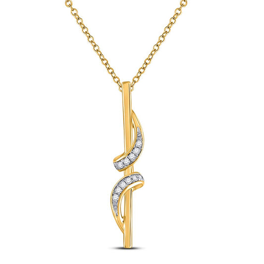 10k Yellow Gold Round Diamond Vertical Bar Fashion Pendant 1/10 Cttw