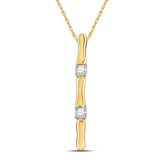 10k Yellow Gold Round Diamond Vertical Bar Necklace 1/10 Cttw