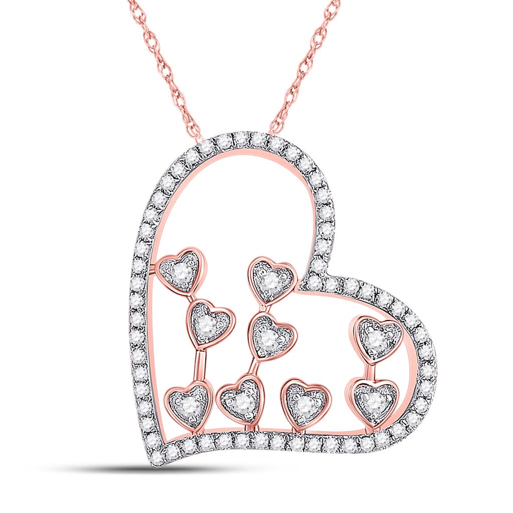 10k Rose Gold Round Diamond Scattered Heart Pendant 1/3 Cttw