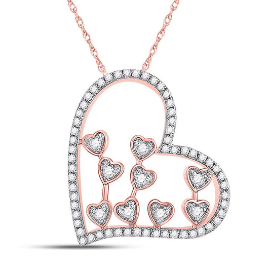 10k Rose Gold Round Diamond Scattered Heart Pendant 1/3 Cttw