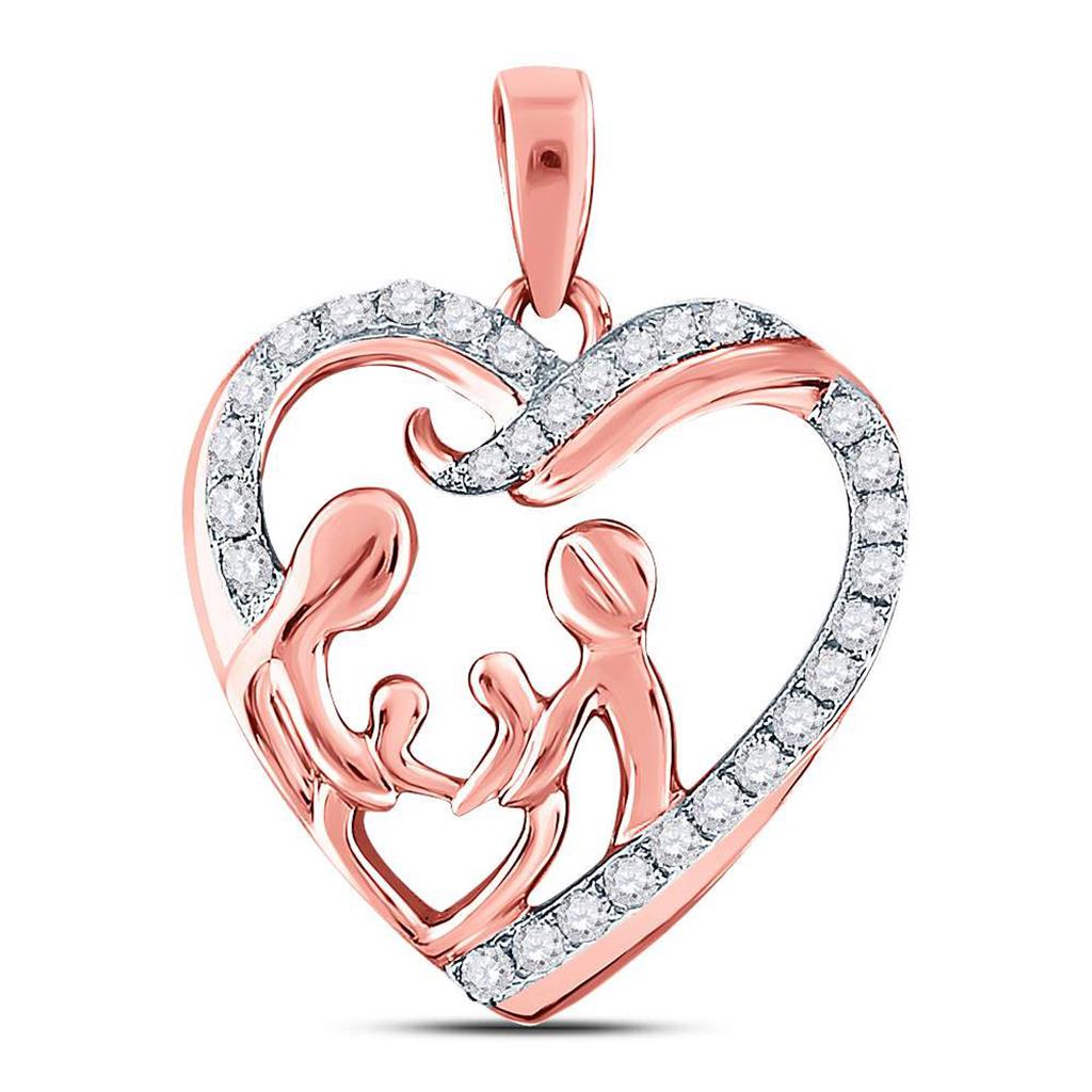 10k Rose Gold Round Diamond Mother Children Family Heart Pendant 1/4 Cttw