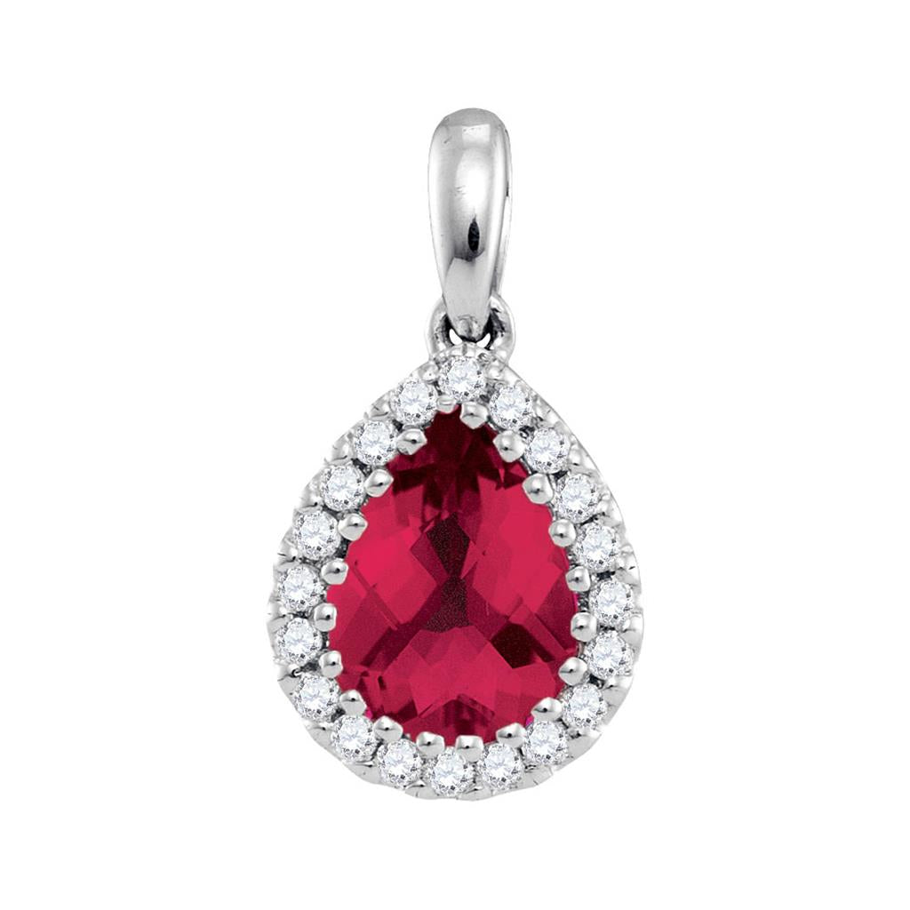 14k White Gold Pear Ruby Solitaire Diamond Pendant 1 Cttw