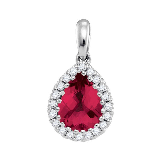 14k White Gold Pear Ruby Solitaire Diamond Pendant 1 Cttw
