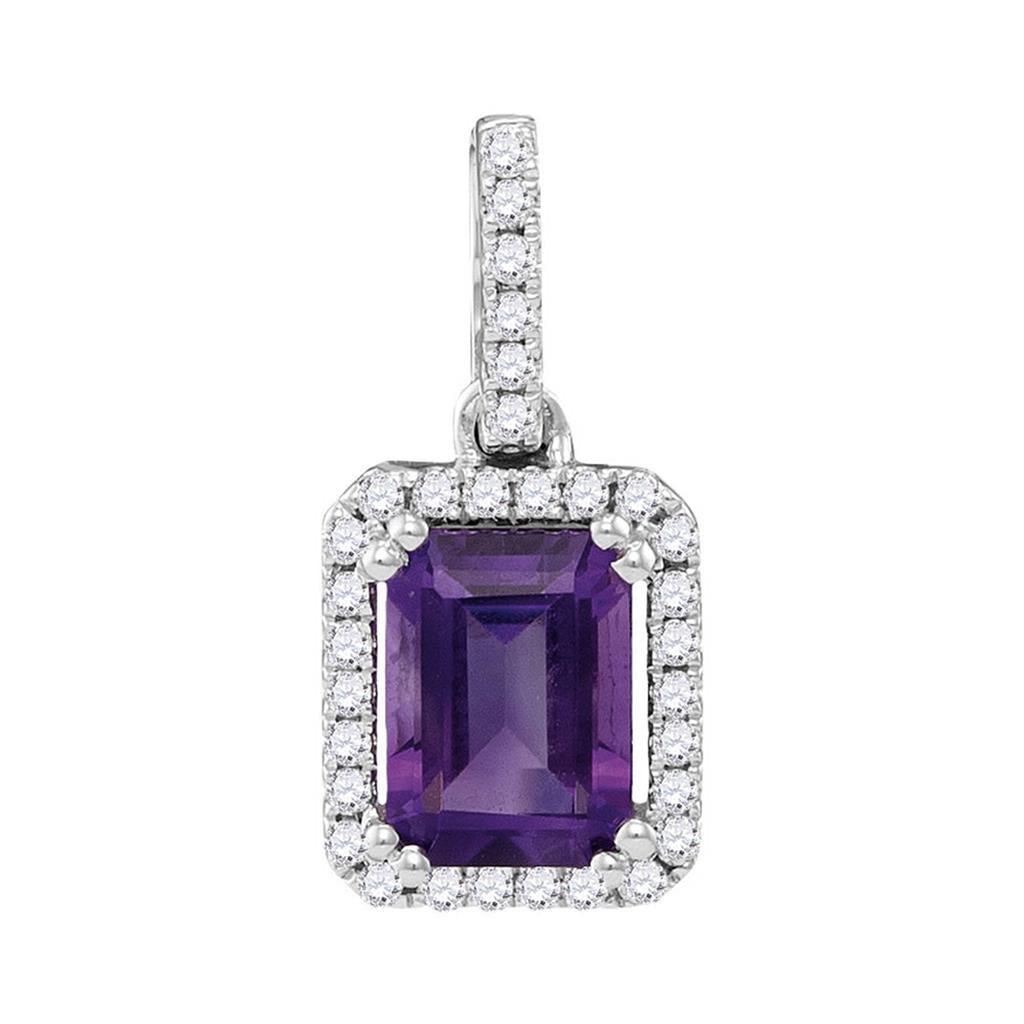 14k White Gold Emerald Amethyst Solitaire Pendant 1 Cttw