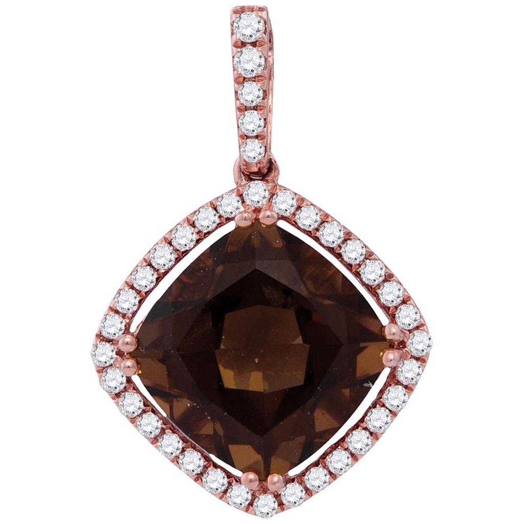 14k Rose Gold Cushion Smoky Quartz Cushion Pendant 3 Cttw