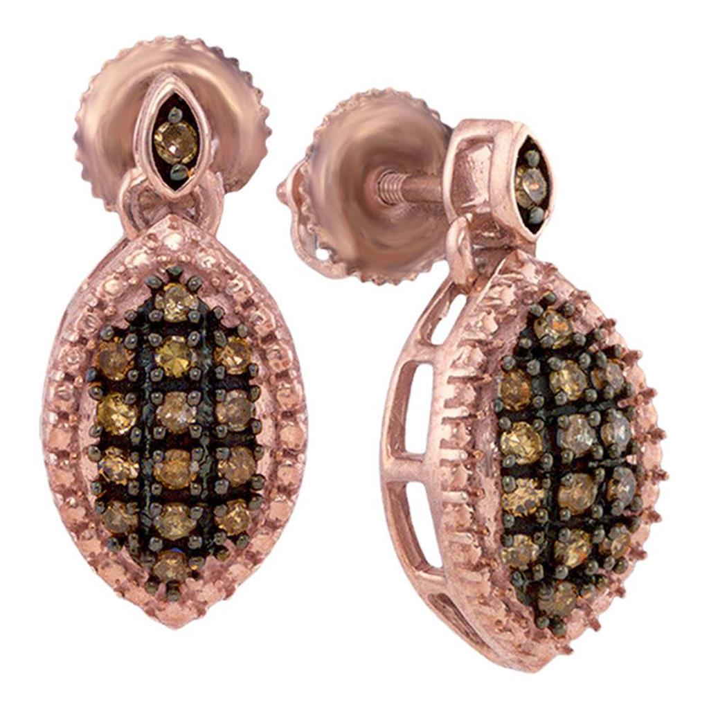 10k Rose Gold Round Brown Diamond Dangle Earrings 1/3 Cttw