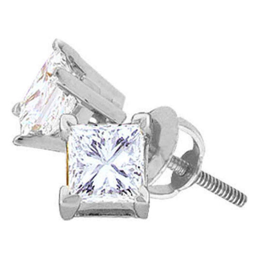 14k White Gold Princess Diamond Solitaire Stud Earrings 5/8 Cttw (Certified)