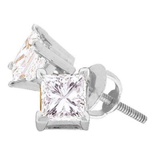 14k White Gold Unisex Princess Diamond Solitaire Stud Earrings 1/2 Cttw (Certified)