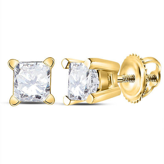 14k Yellow Gold Unisex Princess Diamond Solitaire Stud Earrings 1/2 Cttw (Certified)