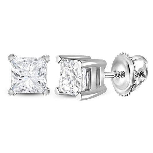 14k White Gold Princess Diamond Supreme Solitaire Earrings 3/4 Cttw (Certified)