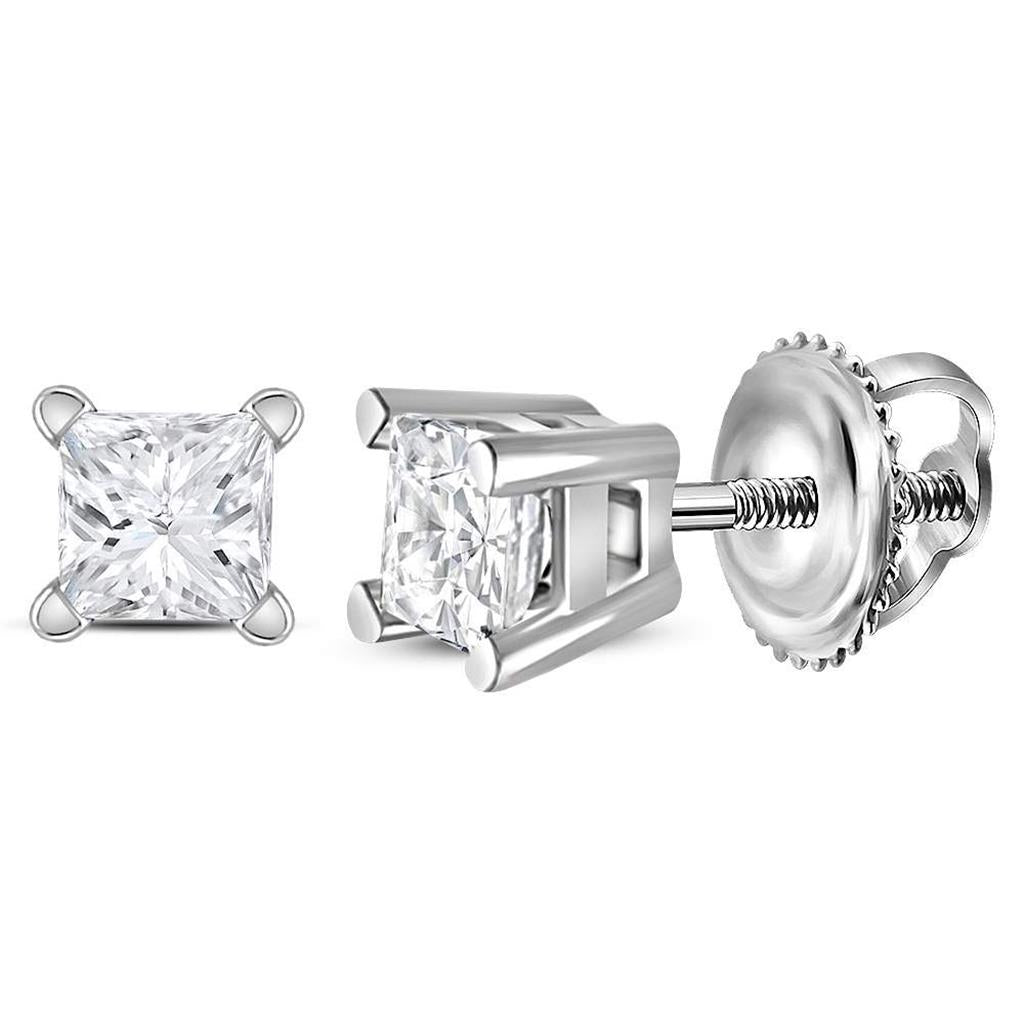 14k White Gold Unisex Princess Diamond Solitaire Stud Earrings 1/4 Cttw (Certified)