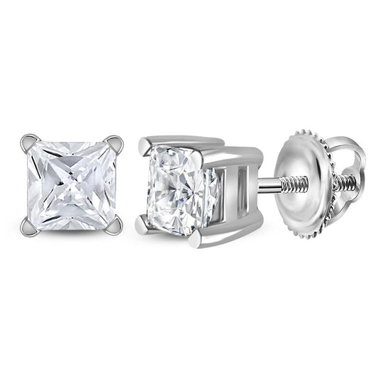 14k White Gold Princess Diamond Excellent Solitaire Earrings 3/4 Cttw (Certified)