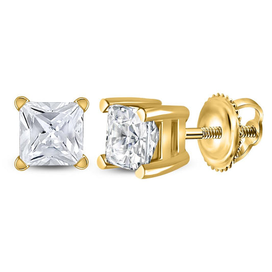 14k Yellow Gold Unisex Princess Diamond Solitaire Stud Earrings 3/4 Cttw (Certified)