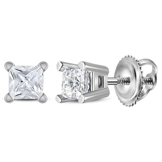 14k White Gold Unisex Princess Diamond Solitaire Studs Earrings 1/5 Cttw (Certified)