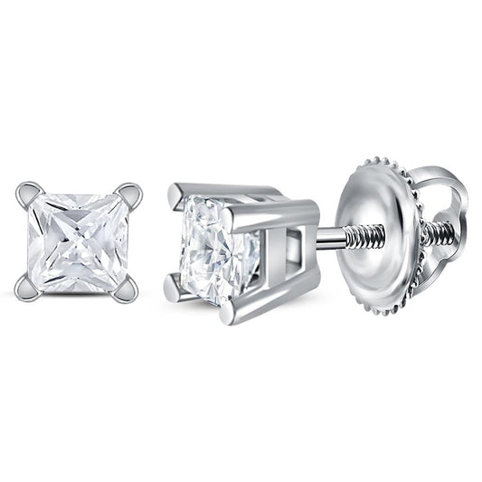 14k White Gold Unisex Princess Diamond Solitaire Stud Earrings 1/4 Cttw (Certified)