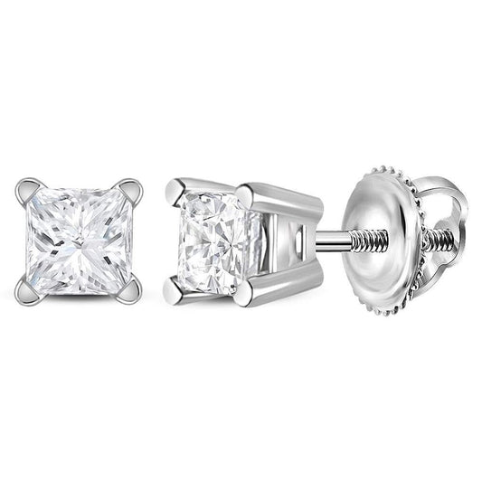 14k White Gold Unisex Princess Diamond Solitaire Stud Earrings 3/8 Cttw (Certified)