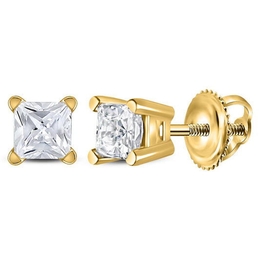 14k Yellow Gold Unisex Princess Diamond Solitaire Stud Earrings 3/8 Cttw (Certified)