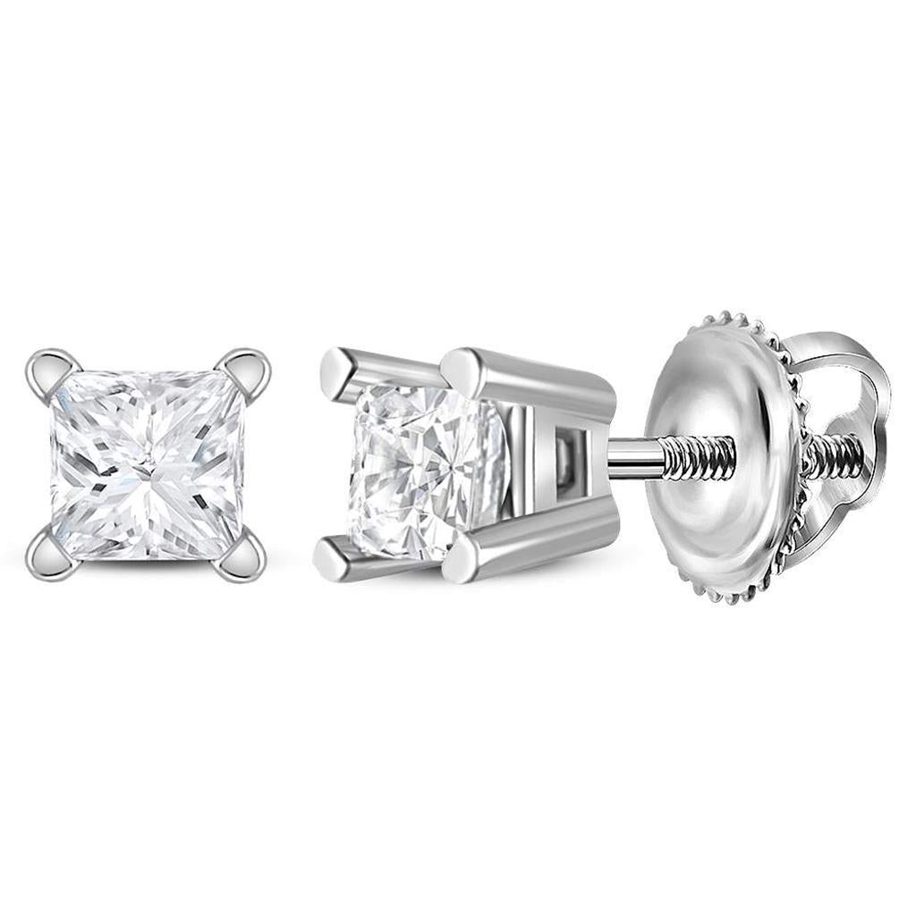 14k White Gold Unisex Princess Diamond Solitaire Stud Earrings 1/5 Cttw (Certified)