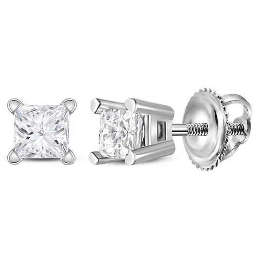 14k White Gold Unisex Princess Diamond Solitaire Stud Earrings 1/5 Cttw (Certified)