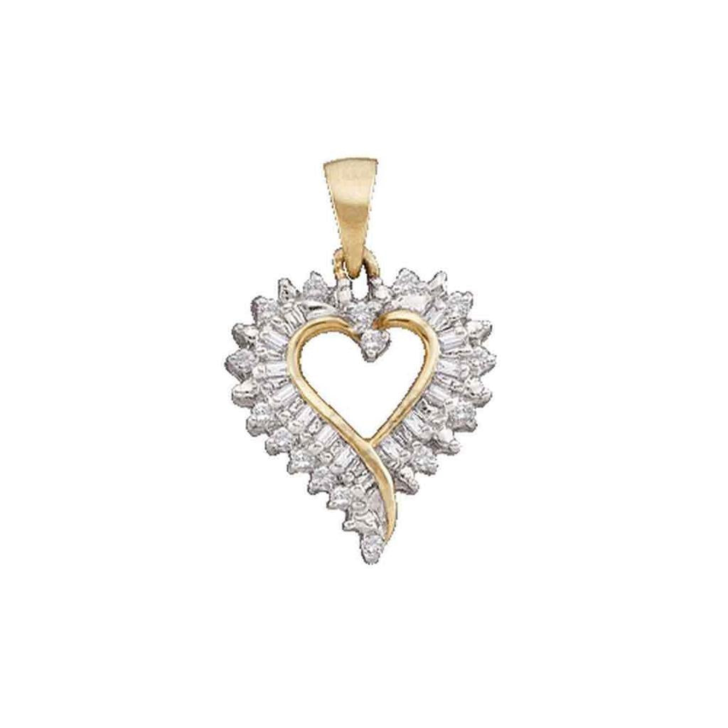 10k Yellow Gold Round Diamond Open-center Heart Pendant 1/5 Cttw