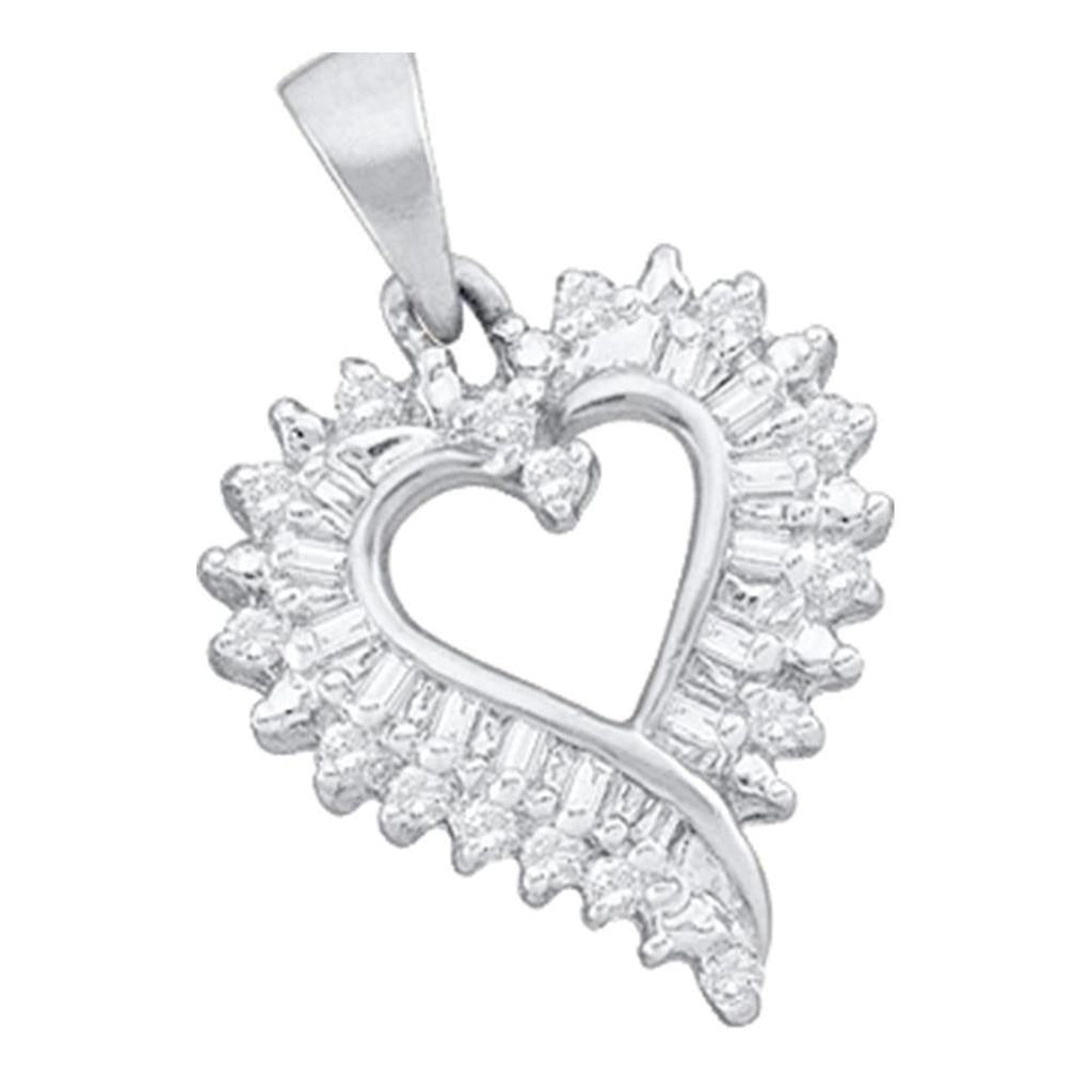 14k White Gold Round Diamond Open-center Heart Pendant 1/5 Cttw