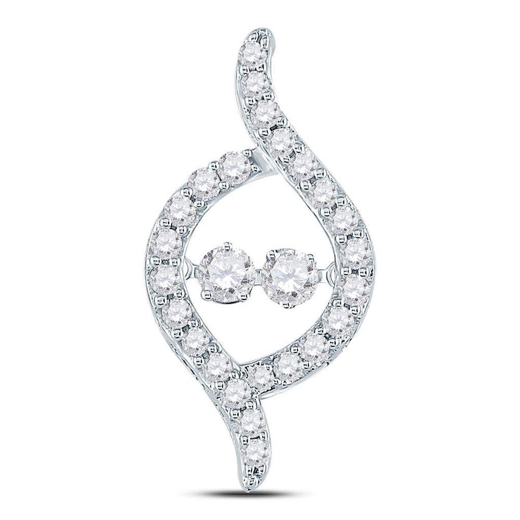 14kt White Gold Round Diamond Moving Twinkle 2-stone Pendant 1/2 Cttw