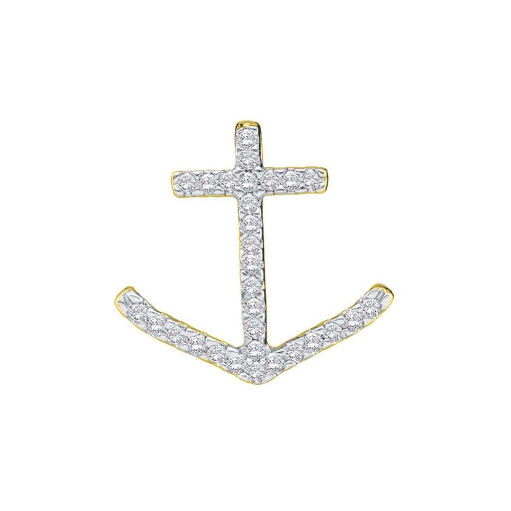 14k White Gold Round Diamond Anchor Nautical Pendant 1/4 Cttw