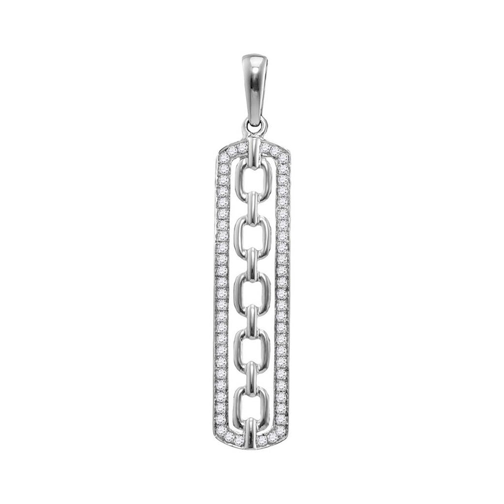 14k White Gold Round Diamond Vertical Rolo Link Pendant 1/4 Cttw