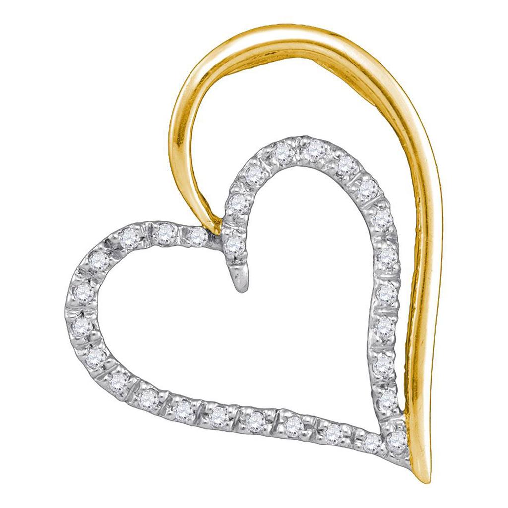 10k Yellow Gold Round Diamond Double Heart Pendant 1/8 Cttw