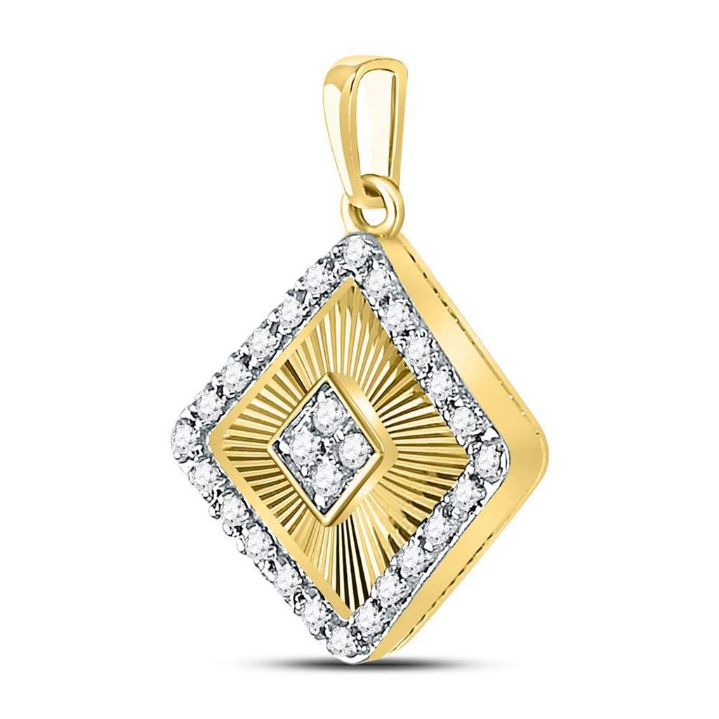 10k Yellow Gold Round Diamond Diagonal Square Pendant 1/6 Cttw