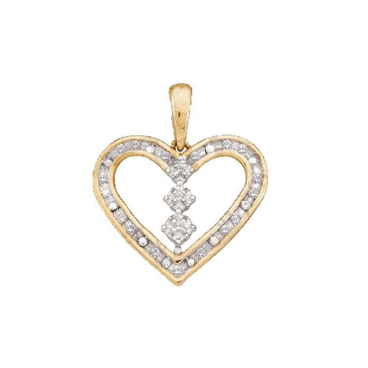 10k Yellow Gold Round Diamond Heart Pendant 1/6 Cttw