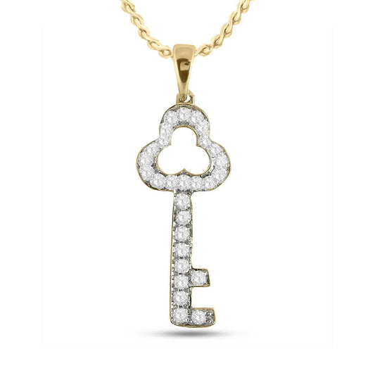 10k Yellow Gold Round Diamond Trefoil Key Pendant 1/6 Cttw