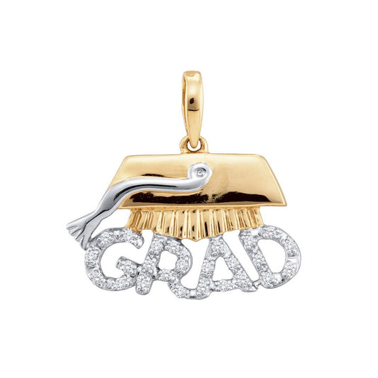 10k Yellow Gold Round Diamond Graduate Cap Tassle Fashion Pendant 1/8 Cttw