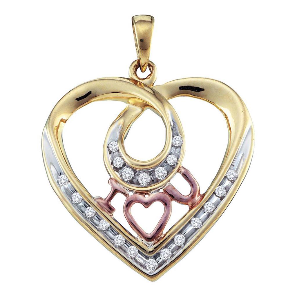 10k Yellow Gold Round Diamond Heart I Love You Pendant 1/8 Cttw