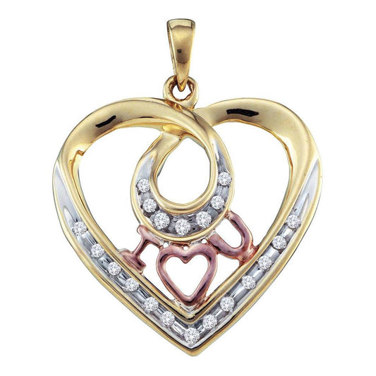 10k Yellow Gold Round Diamond Heart I Love You Pendant 1/8 Cttw