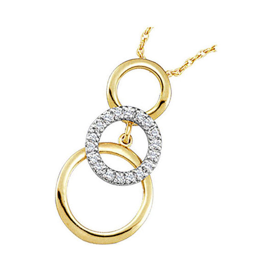10k Yellow Gold Round Diamond Cascading Triple Circle Pendant 1/6 Cttw
