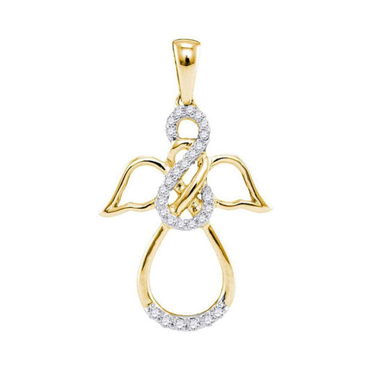 10k Yellow Gold Round Diamond Infinity Angel Pendant 1/6 Cttw