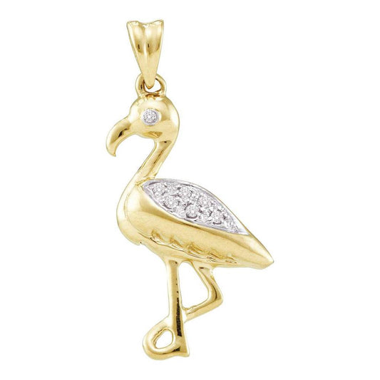 10k Yellow Gold Round Diamond Flamingo Bird Animal Pendant 1/20 Cttw