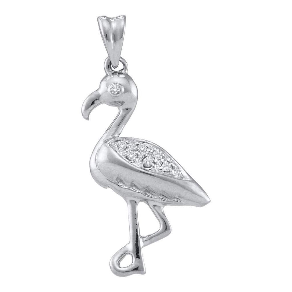 14k White Gold Round Diamond Flamingo Bird Animal Pendant 1/20 Cttw