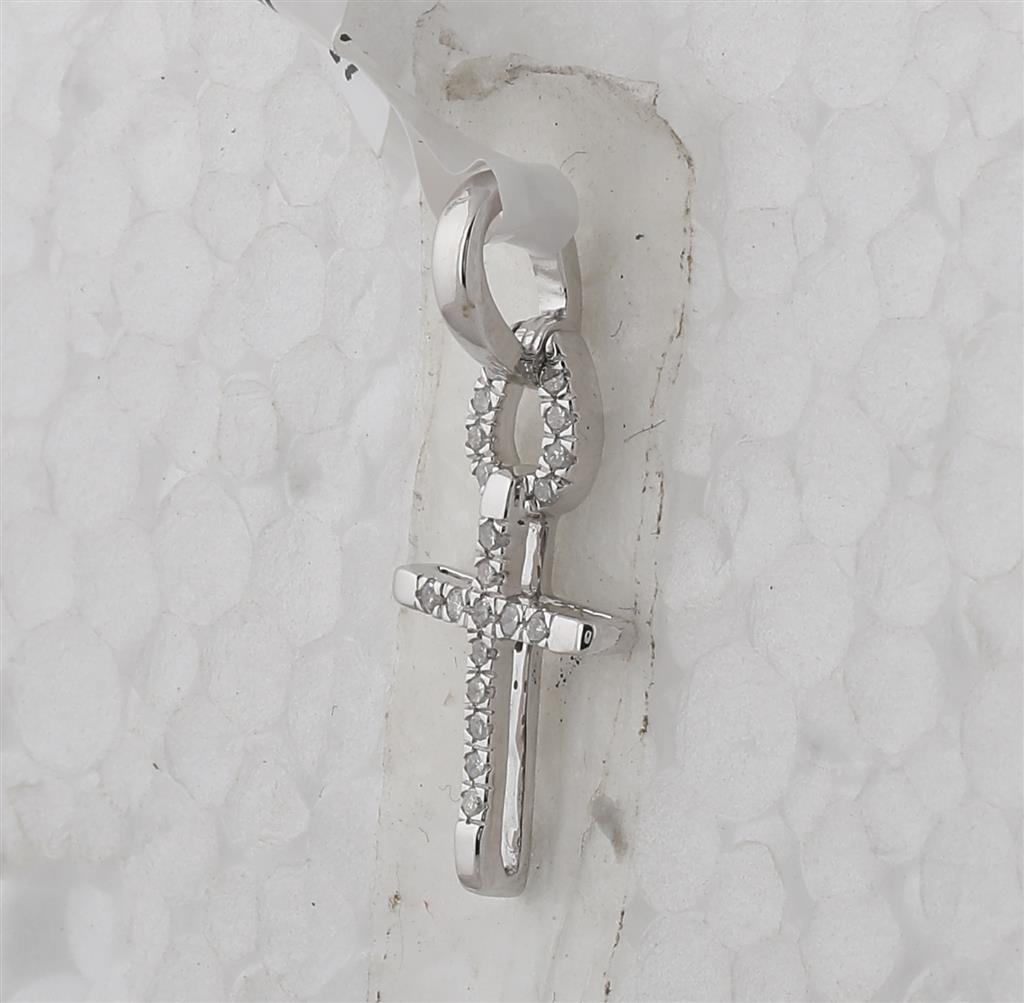 14k White Gold Round Diamond Small Roman Cross Religious Pendant 1/10 Cttw