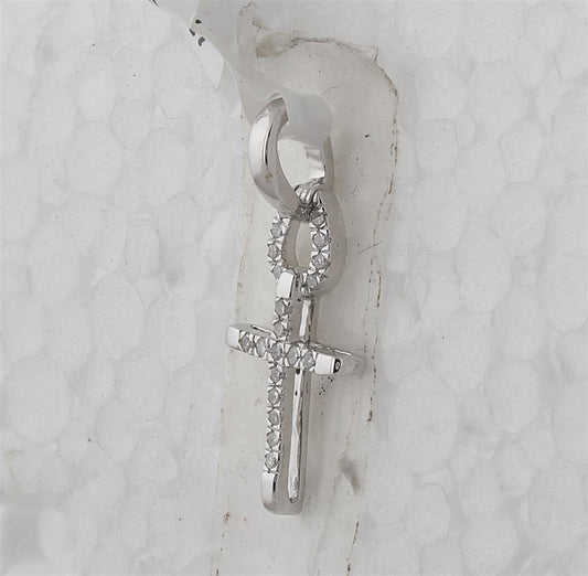14k White Gold Round Diamond Small Roman Cross Religious Pendant 1/10 Cttw